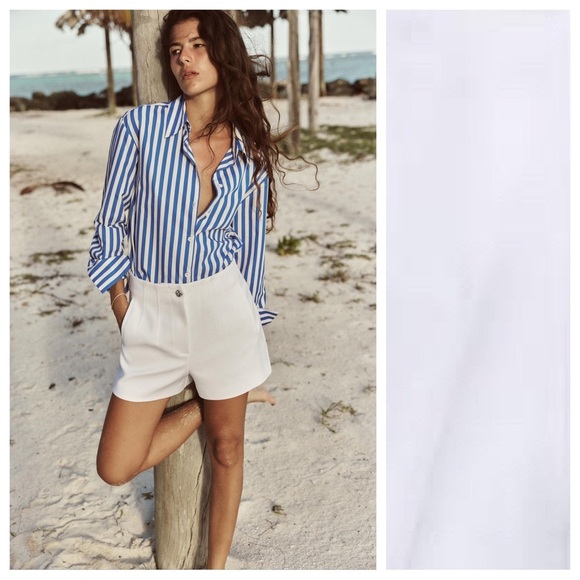 Zara Pants - NWT. Zara White Cotton Blend High-Waisted Bermuda Shorts. Size M, L.
